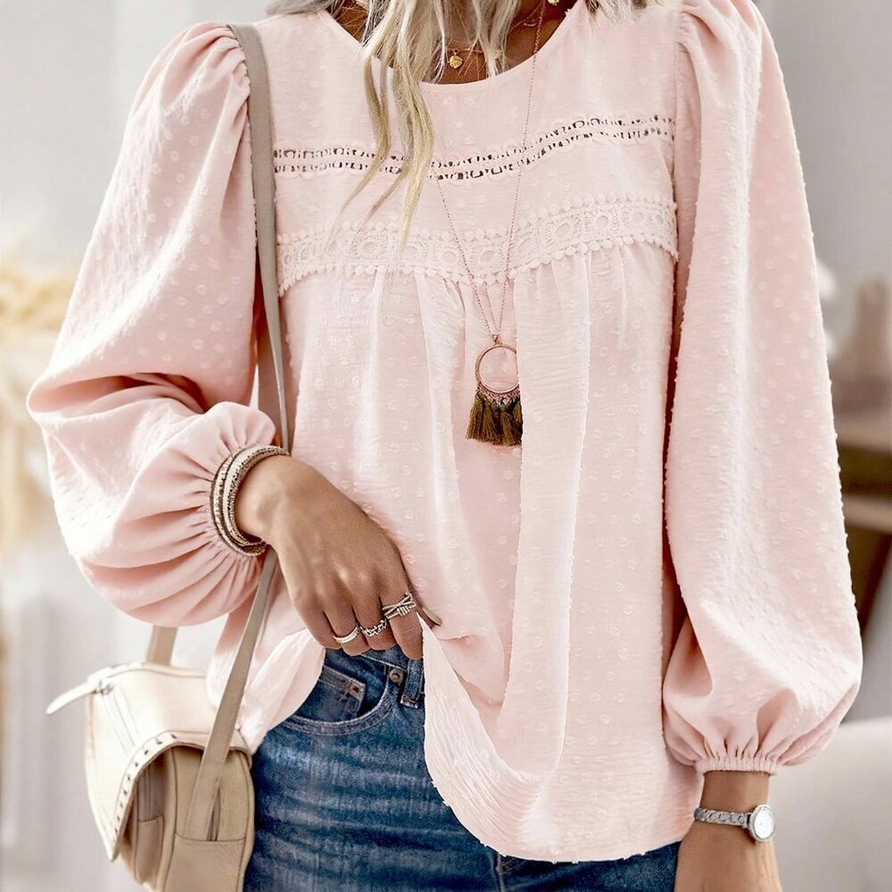 Baby Pink Casual Women's Minimalist Long Sleeve Blouse - Picture 4 of 7